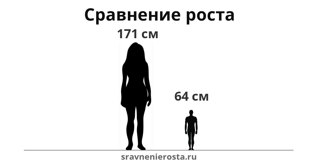 Визуализация соотношения роста женщины (171 см) и мужчины (64 см) на сайте sravnenierosta.ru