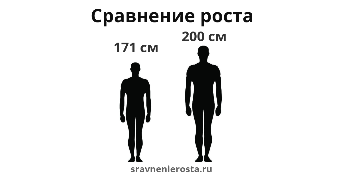Визуализация соотношения роста мужчины (171 см) и мужчины (200 см) на сайте sravnenierosta.ru