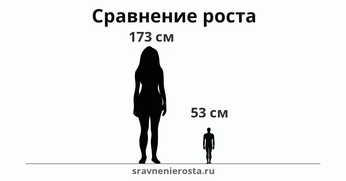 Визуализация соотношения роста женщины (173 см) и мужчины (53 см) на сайте sravnenierosta.ru