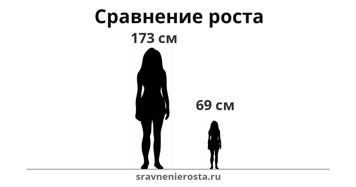 Визуализация соотношения роста женщины (173 см) и женщины (69 см) на сайте sravnenierosta.ru