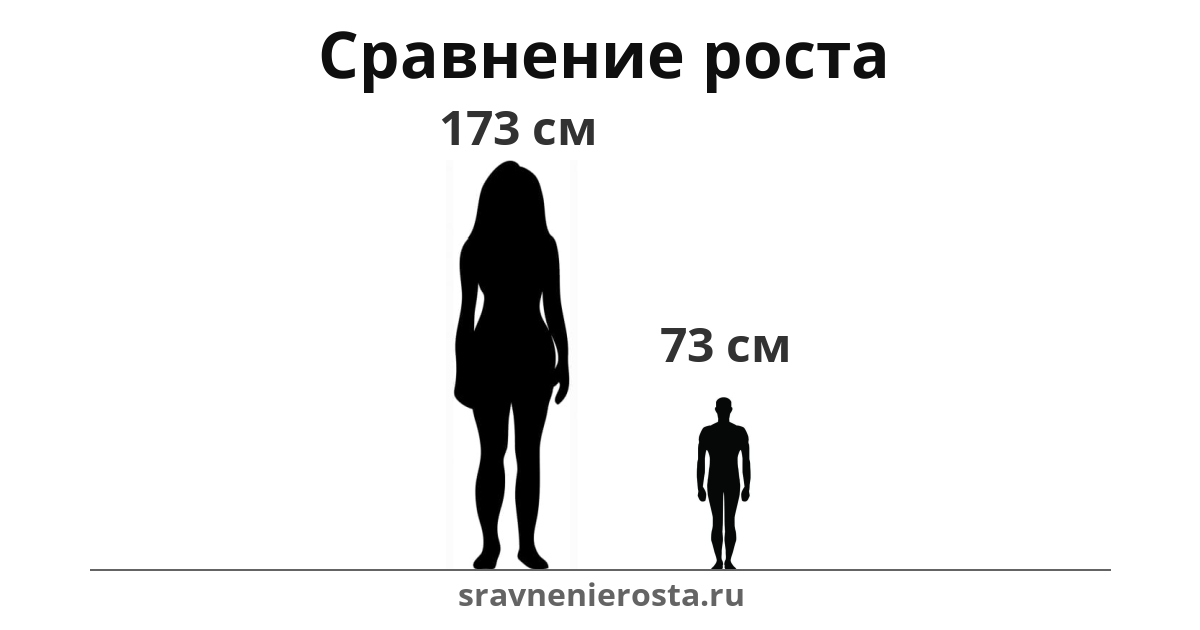 Визуализация соотношения роста женщины (173 см) и мужчины (73 см) на сайте sravnenierosta.ru