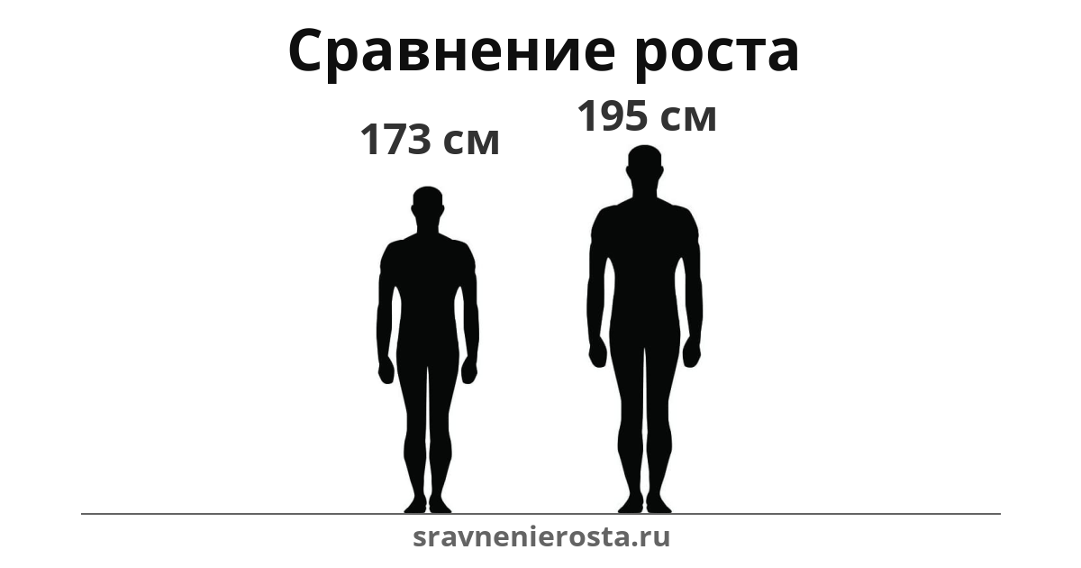 Визуализация соотношения роста мужчины (173 см) и мужчины (195 см) на сайте sravnenierosta.ru