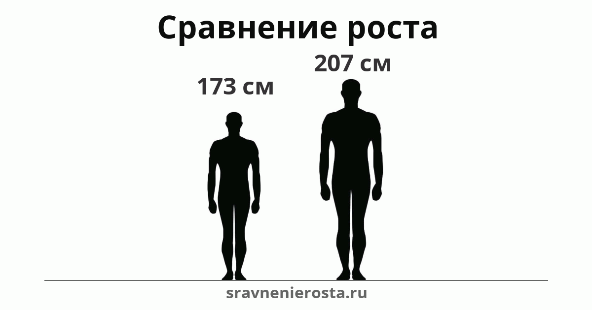 Визуализация соотношения роста мужчины (173 см) и мужчины (207 см) на сайте sravnenierosta.ru