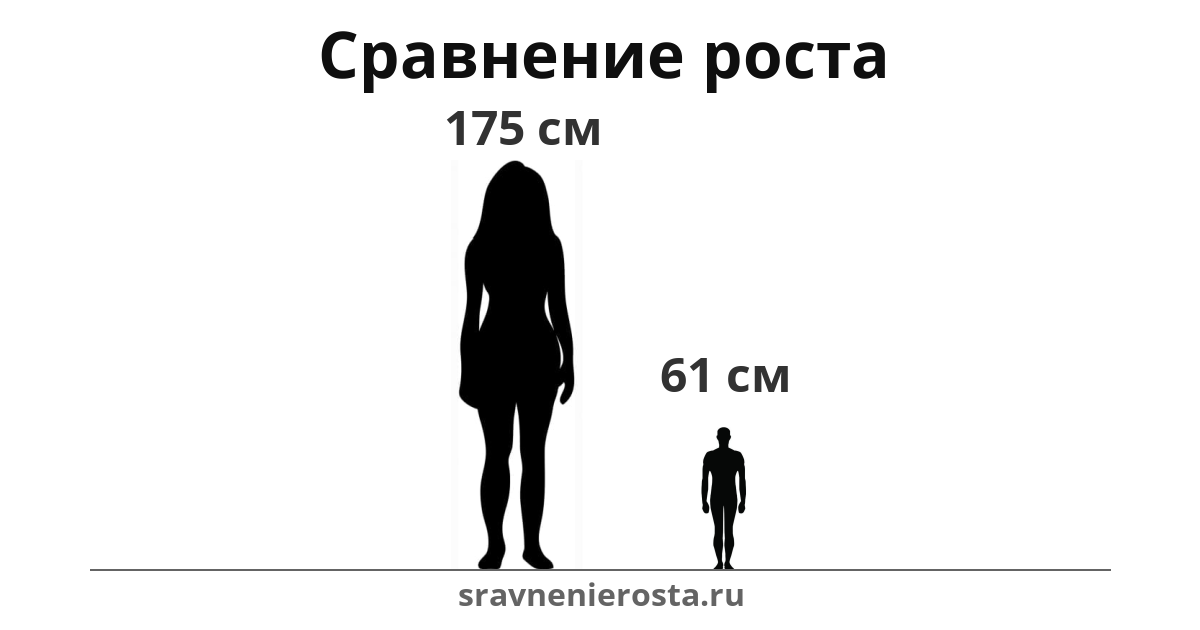 Визуализация соотношения роста женщины (175 см) и мужчины (61 см) на сайте sravnenierosta.ru