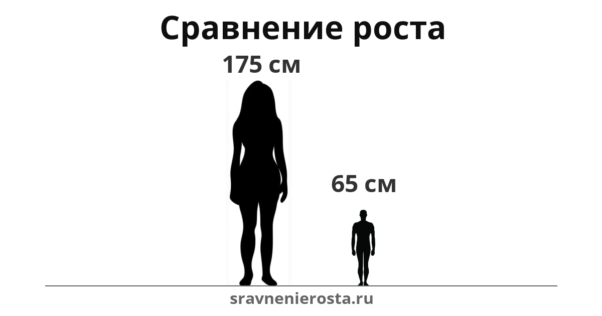 Визуализация соотношения роста женщины (175 см) и мужчины (65 см) на сайте sravnenierosta.ru
