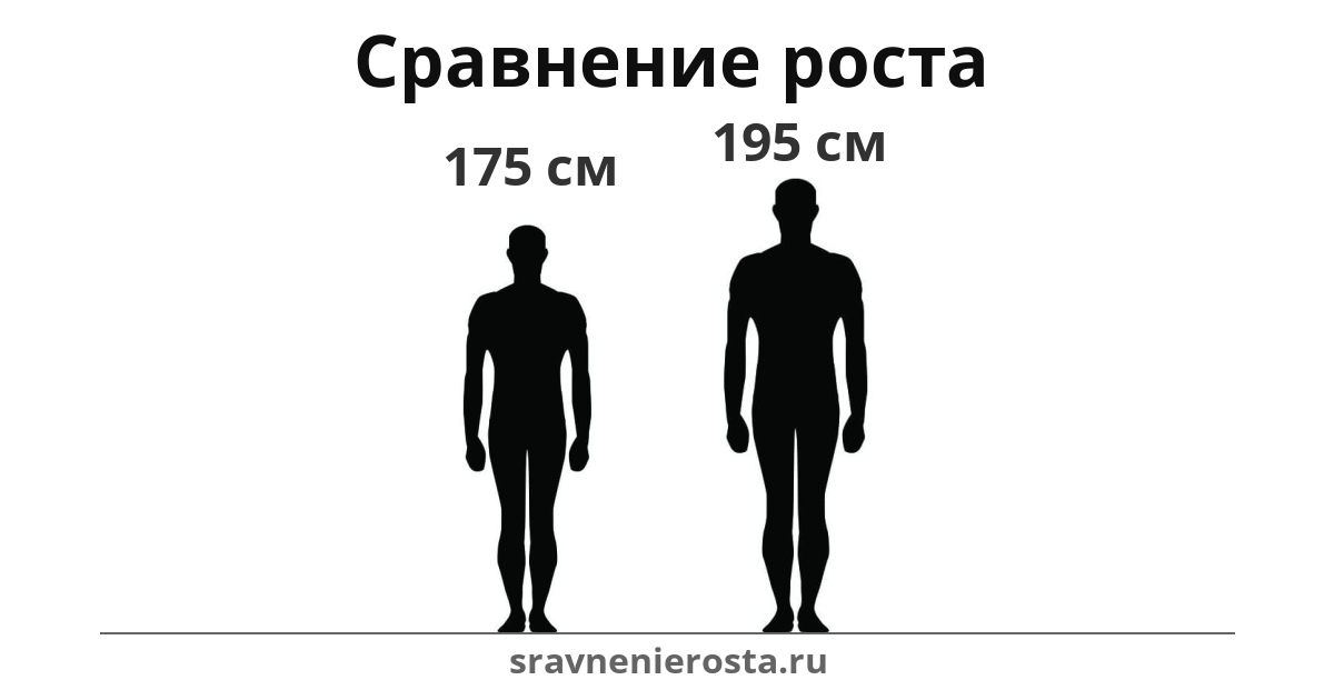 Визуализация соотношения роста мужчины (175 см) и мужчины (195 см) на сайте sravnenierosta.ru