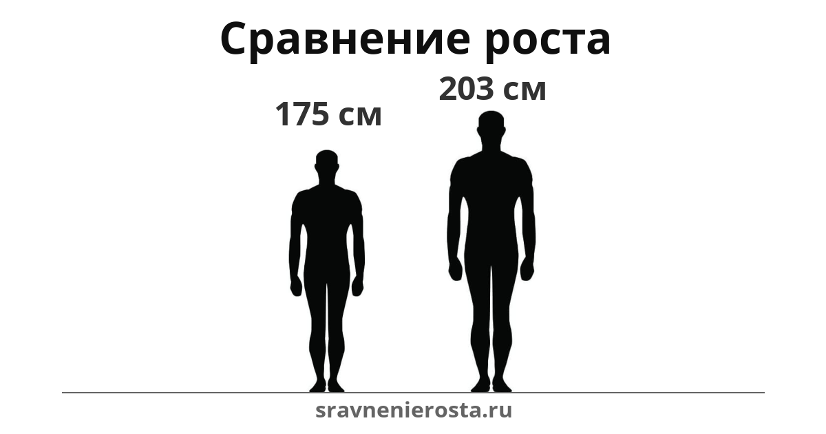 Визуализация соотношения роста мужчины (175 см) и мужчины (203 см) на сайте sravnenierosta.ru