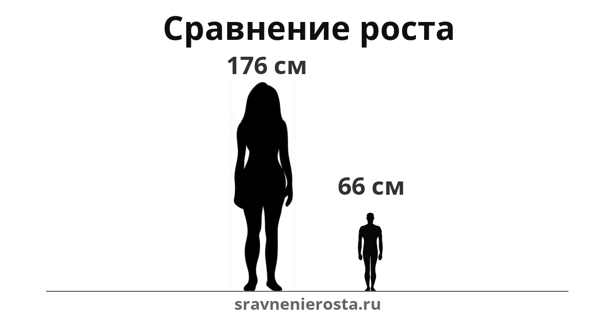 Визуализация соотношения роста женщины (176 см) и мужчины (66 см) на сайте sravnenierosta.ru