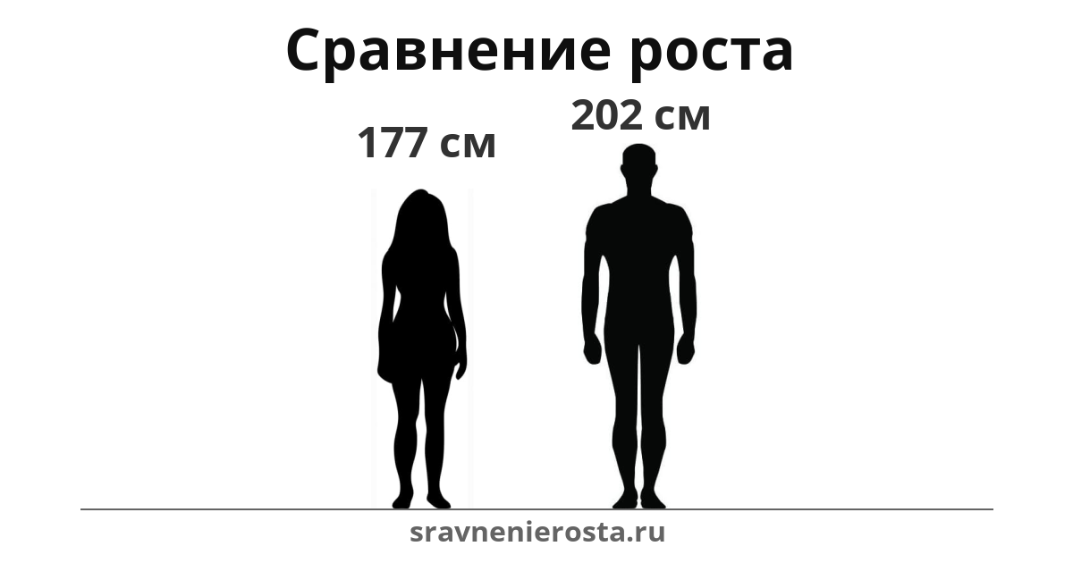 Визуализация соотношения роста женщины (177 см) и мужчины (202 см) на сайте sravnenierosta.ru