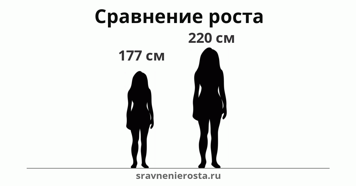 Визуализация соотношения роста женщины (177 см) и женщины (220 см) на сайте sravnenierosta.ru