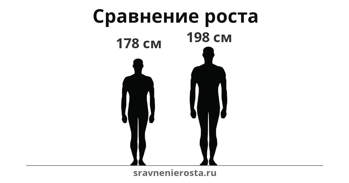 Визуализация соотношения роста мужчины (178 см) и мужчины (198 см) на сайте sravnenierosta.ru
