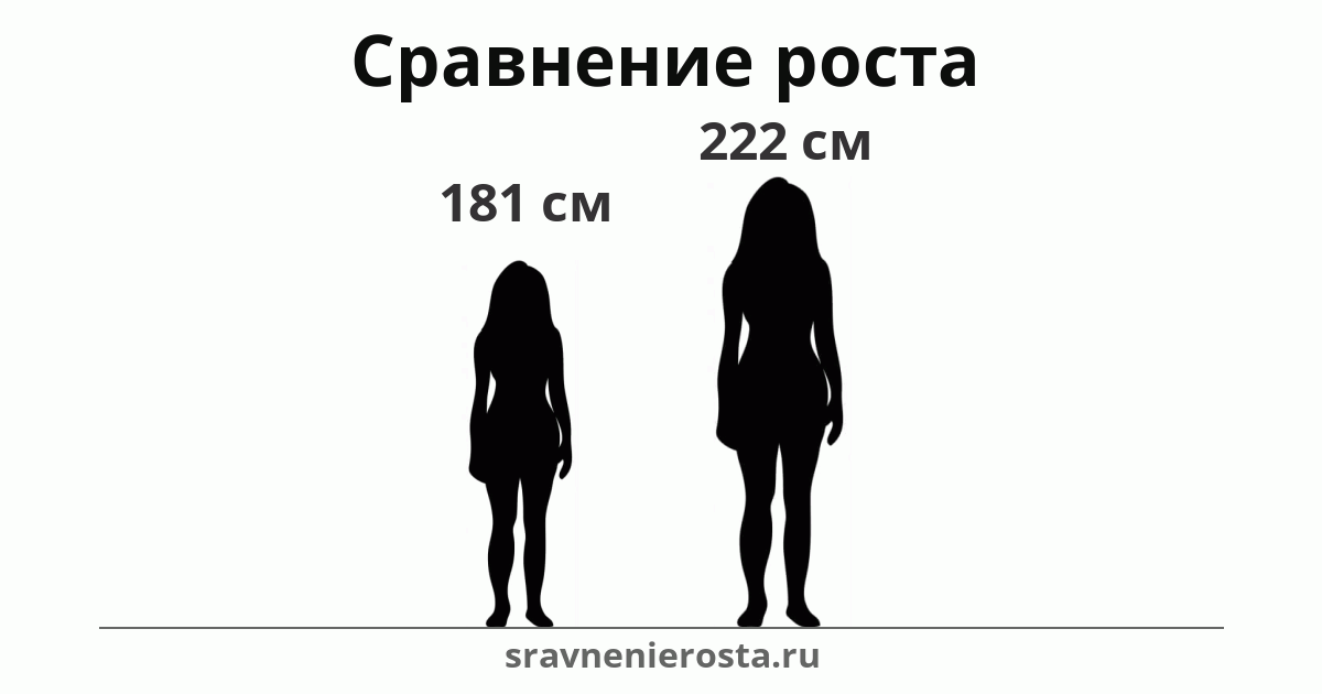 Визуализация соотношения роста женщины (181 см) и женщины (222 см) на сайте sravnenierosta.ru