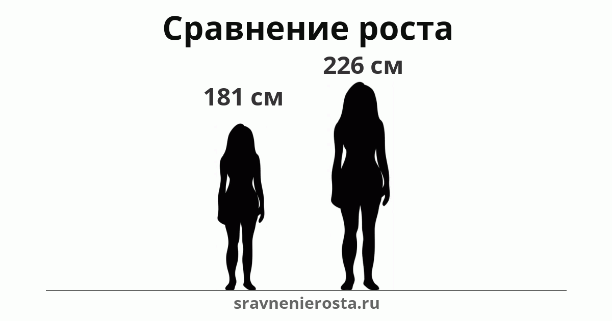Визуализация соотношения роста женщины (181 см) и женщины (226 см) на сайте sravnenierosta.ru