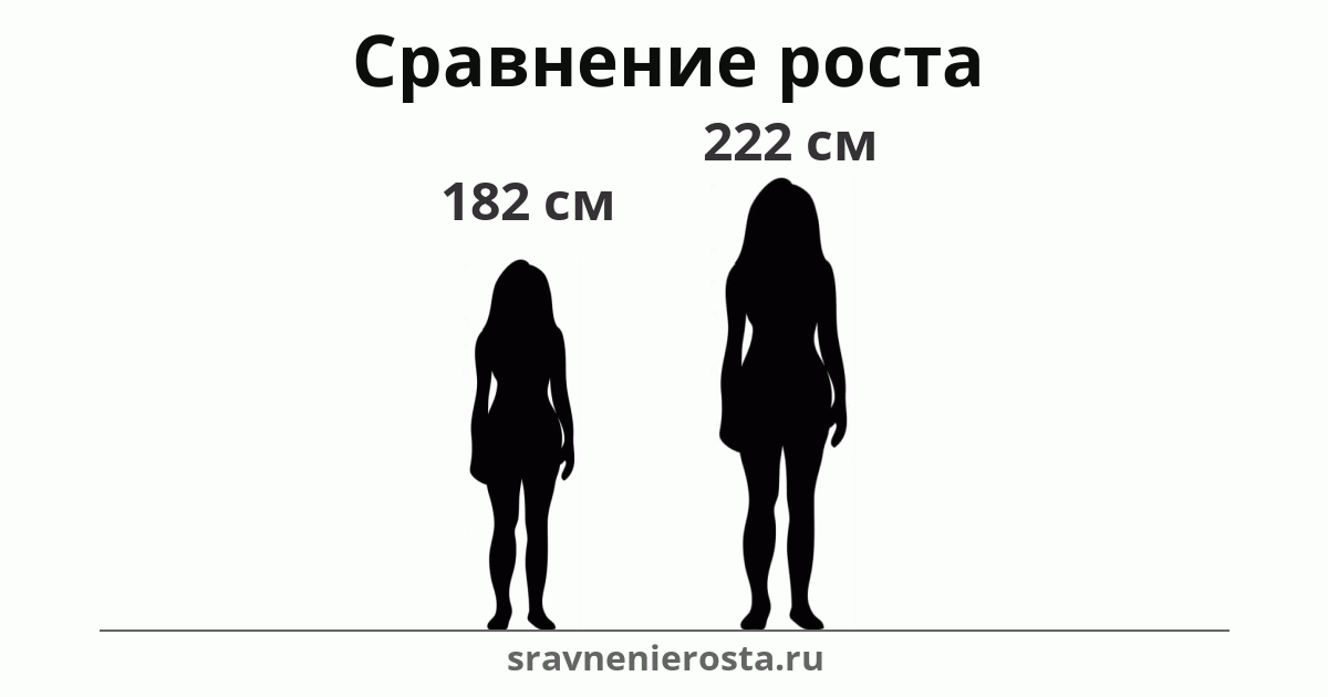 Визуализация соотношения роста женщины (182 см) и женщины (222 см) на сайте sravnenierosta.ru