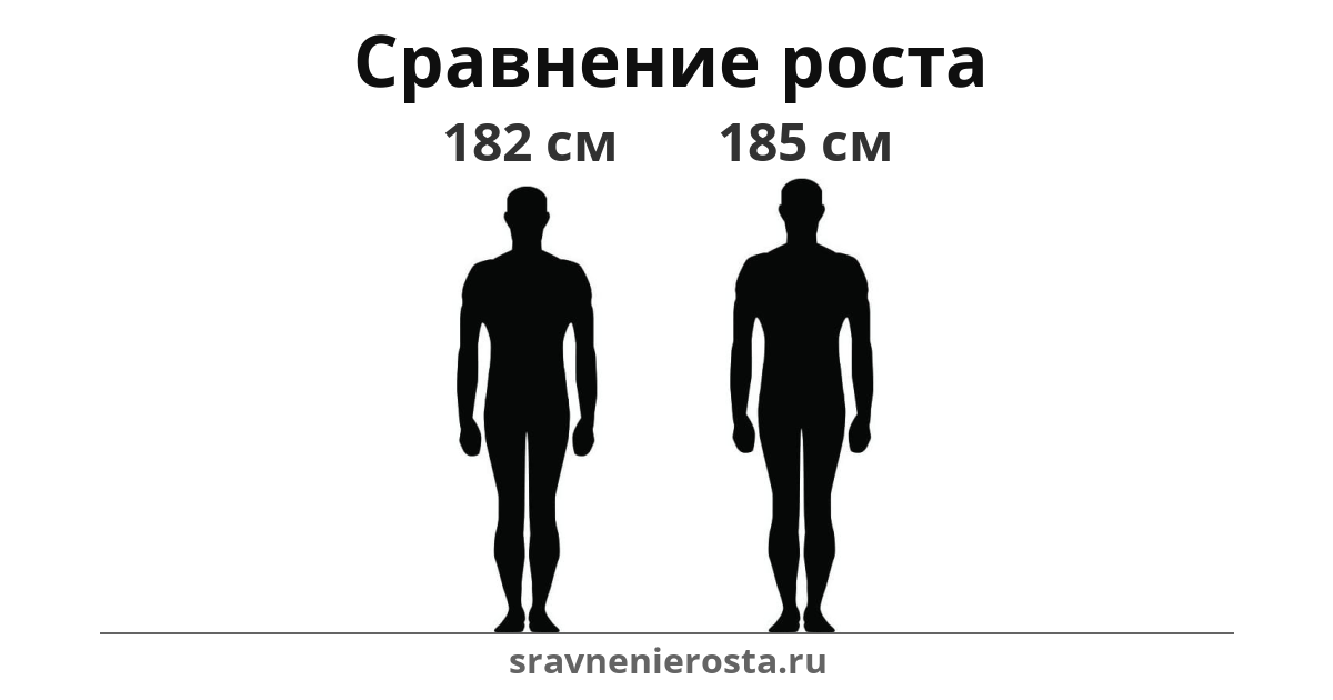 Визуализация соотношения роста мужчины (182 см) и мужчины (185 см) на сайте sravnenierosta.ru