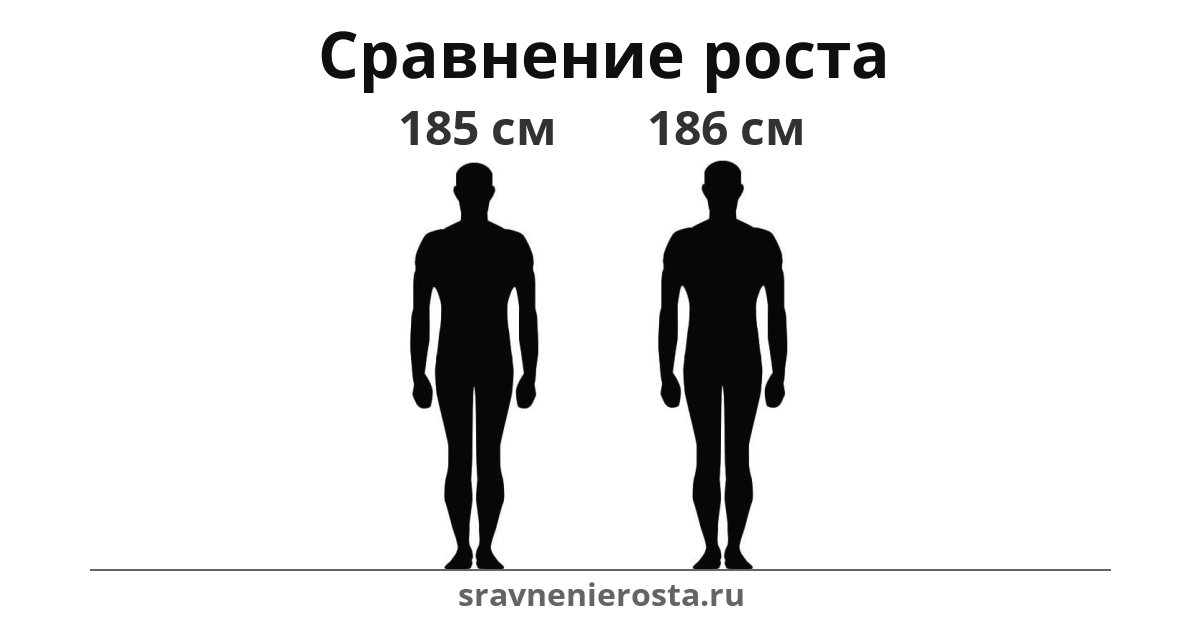Визуализация соотношения роста мужчины (185 см) и мужчины (186 см) на сайте sravnenierosta.ru