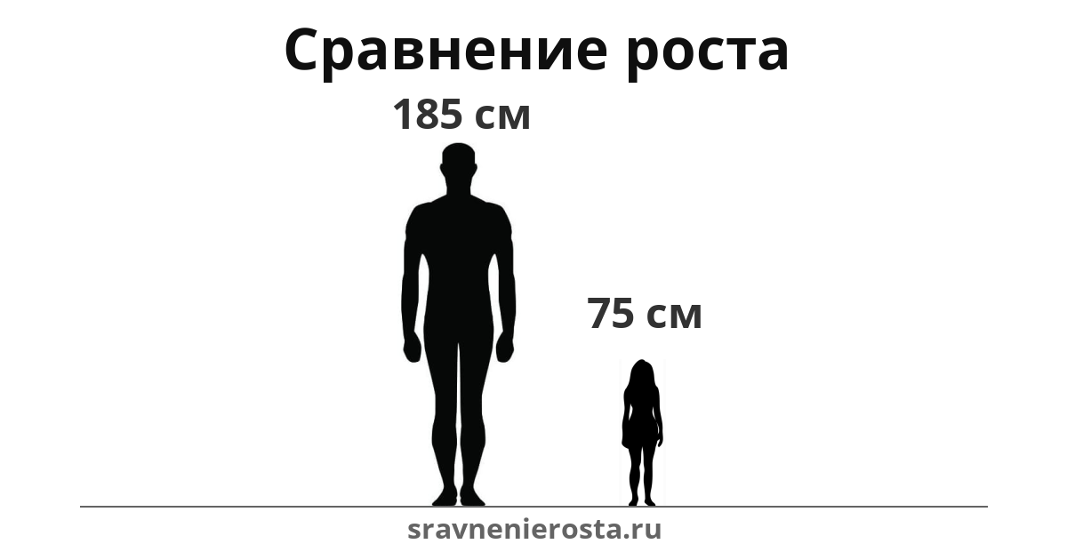 Визуализация соотношения роста мужчины (185 см) и женщины (75 см) на сайте sravnenierosta.ru