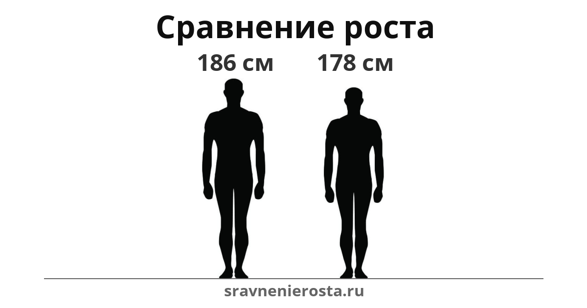Визуализация соотношения роста мужчины (186 см) и мужчины (178 см) на сайте sravnenierosta.ru