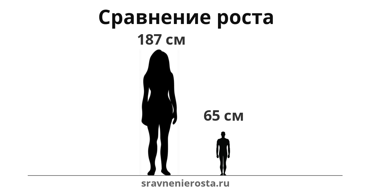 Визуализация соотношения роста женщины (187 см) и мужчины (65 см) на сайте sravnenierosta.ru