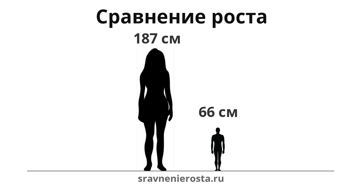 Визуализация соотношения роста женщины (187 см) и мужчины (66 см) на сайте sravnenierosta.ru