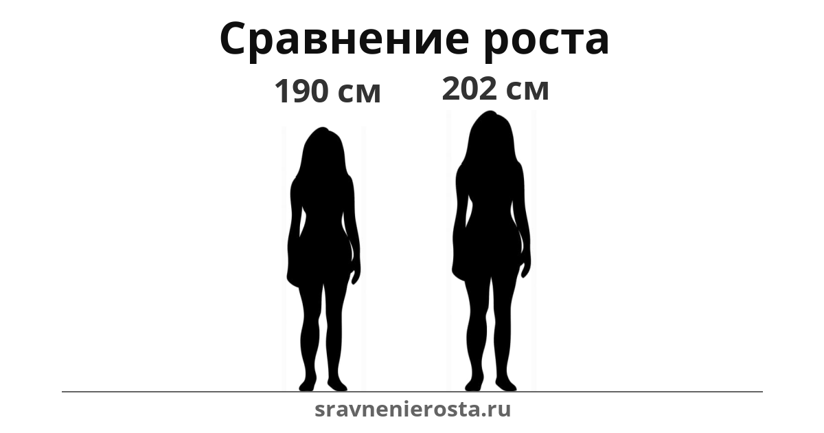 Визуализация соотношения роста женщины (190 см) и женщины (202 см) на сайте sravnenierosta.ru