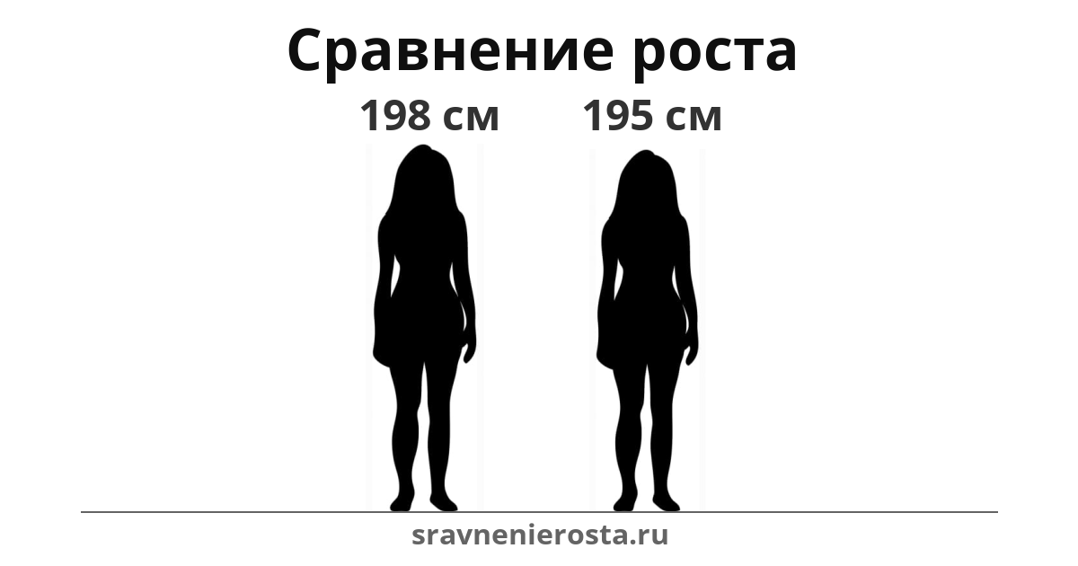 Визуализация соотношения роста женщины (198 см) и женщины (195 см) на сайте sravnenierosta.ru