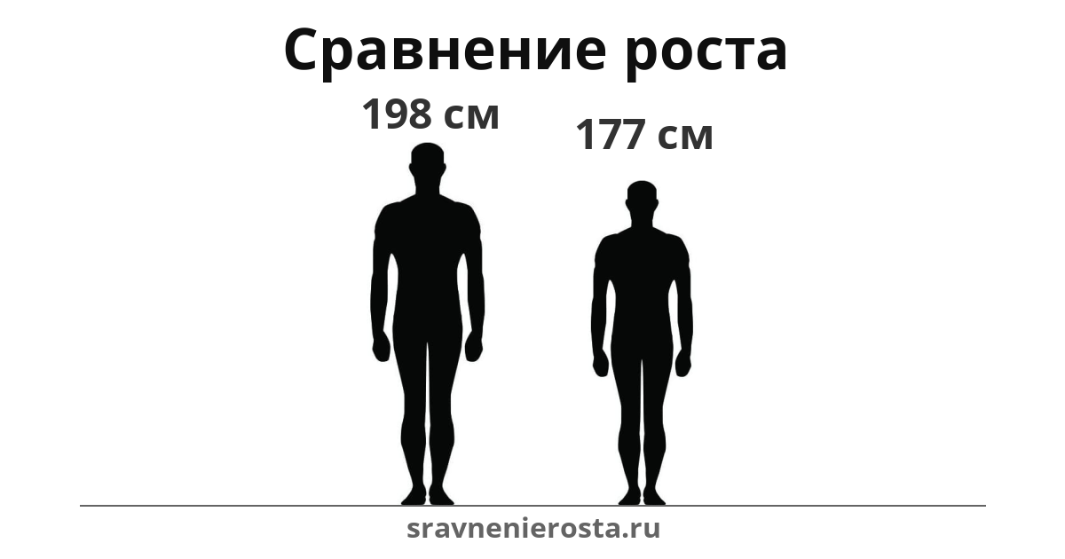 Визуализация соотношения роста мужчины (198 см) и мужчины (177 см) на сайте sravnenierosta.ru