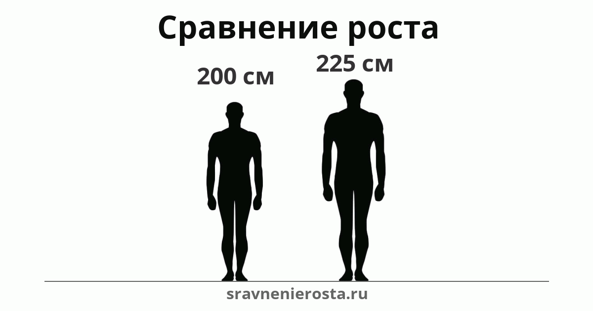 Визуализация соотношения роста мужчины (200 см) и мужчины (225 см) на сайте sravnenierosta.ru