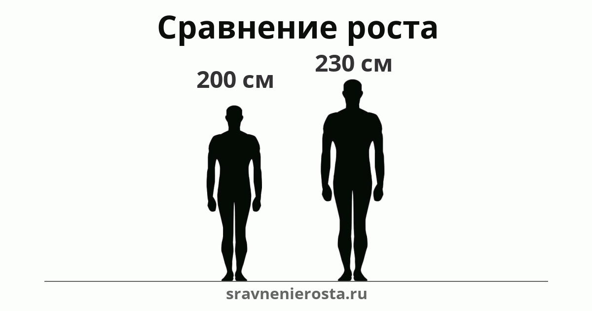 Визуализация соотношения роста мужчины (200 см) и мужчины (230 см) на сайте sravnenierosta.ru