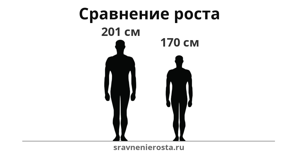 Визуализация соотношения роста мужчины (201 см) и мужчины (170 см) на сайте sravnenierosta.ru