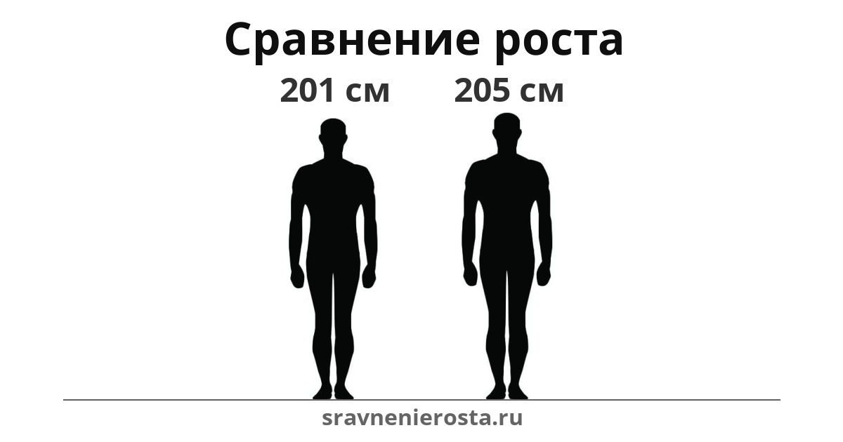 Визуализация соотношения роста мужчины (201 см) и мужчины (205 см) на сайте sravnenierosta.ru