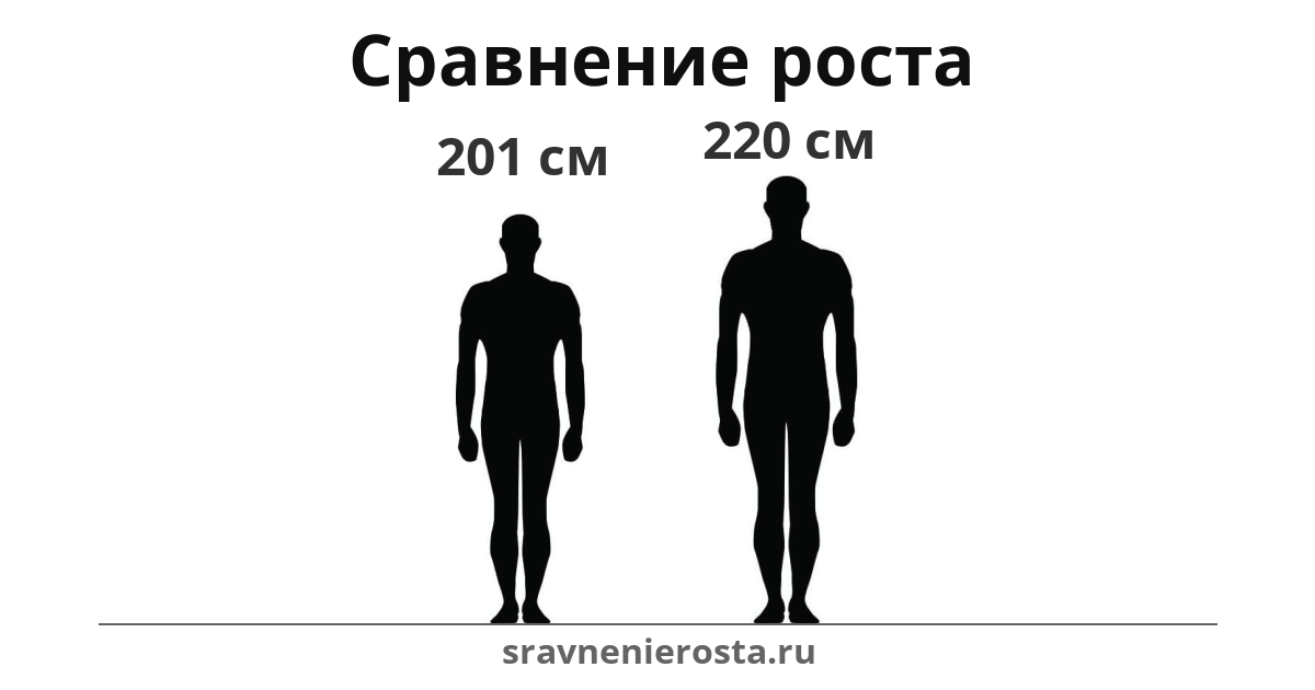 Визуализация соотношения роста мужчины (201 см) и мужчины (220 см) на сайте sravnenierosta.ru