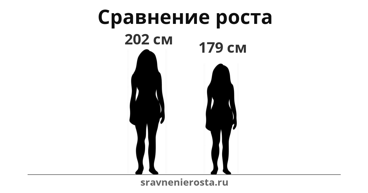 Визуализация соотношения роста женщины (202 см) и женщины (179 см) на сайте sravnenierosta.ru