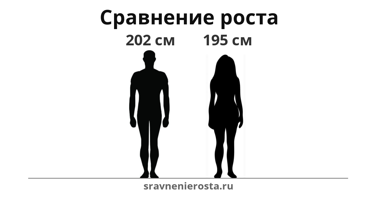 Визуализация соотношения роста мужчины (202 см) и женщины (195 см) на сайте sravnenierosta.ru