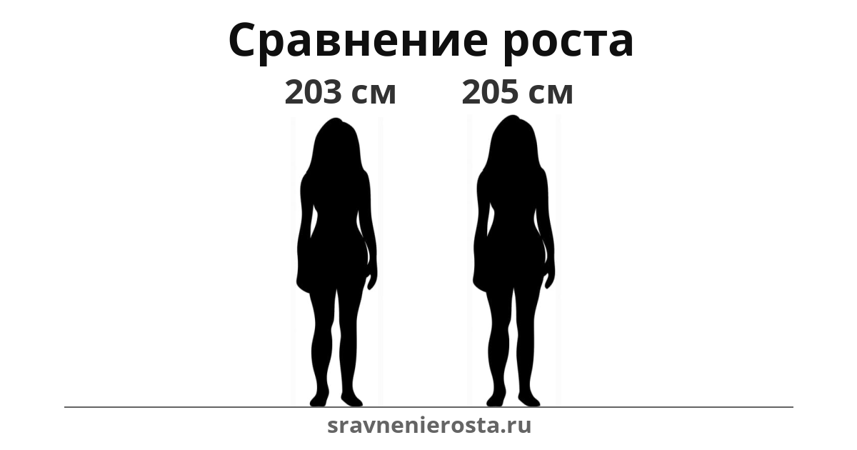 Визуализация соотношения роста женщины (203 см) и женщины (205 см) на сайте sravnenierosta.ru