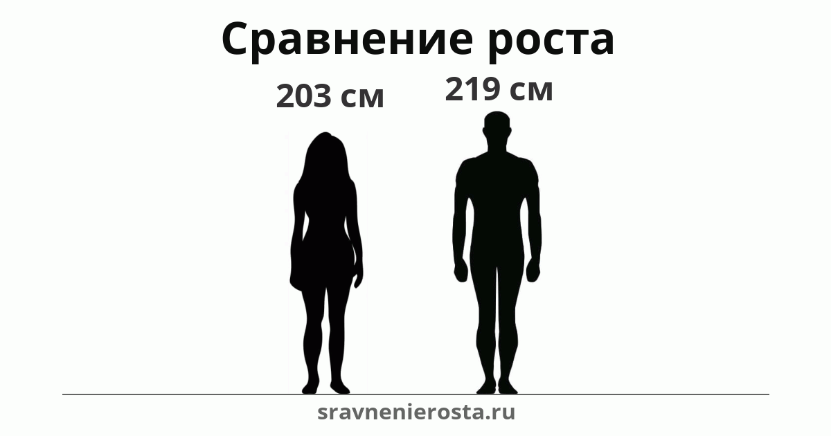 Визуализация соотношения роста женщины (203 см) и мужчины (219 см) на сайте sravnenierosta.ru