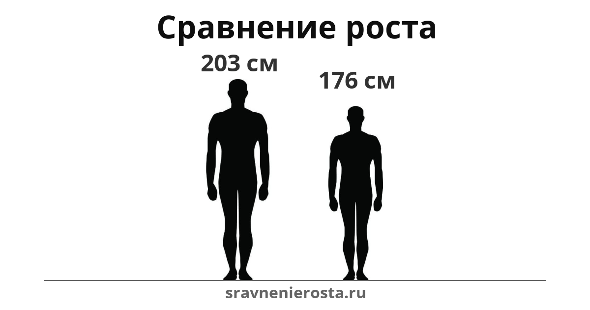 Визуализация соотношения роста мужчины (203 см) и мужчины (176 см) на сайте sravnenierosta.ru