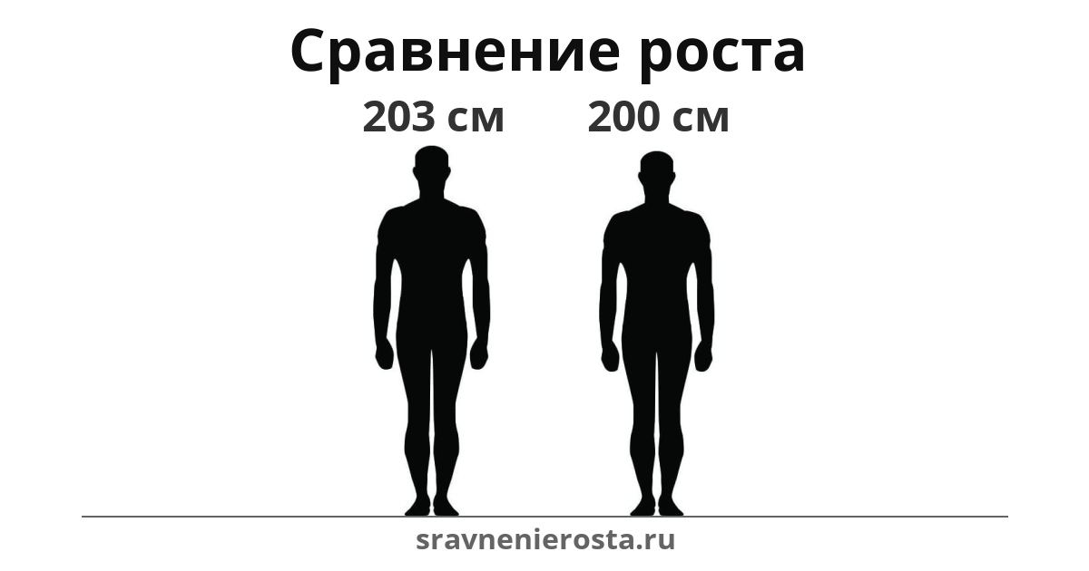 Визуализация соотношения роста мужчины (203 см) и мужчины (200 см) на сайте sravnenierosta.ru