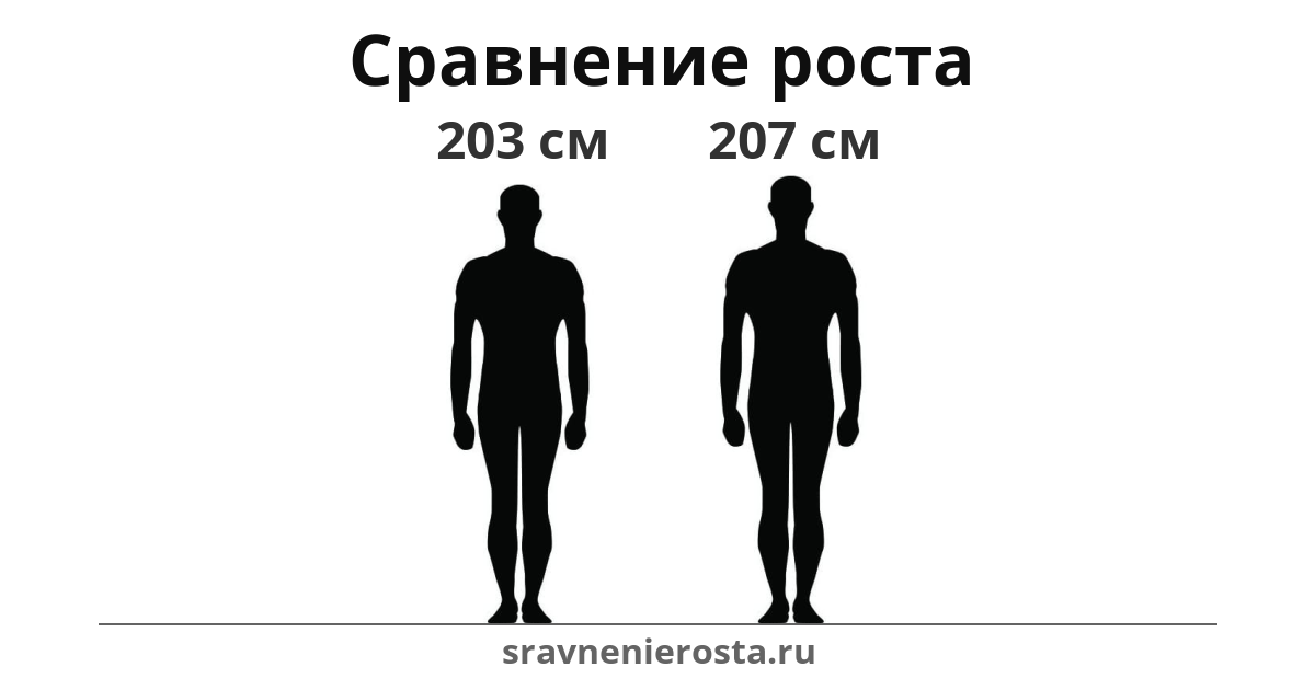 Визуализация соотношения роста мужчины (203 см) и мужчины (207 см) на сайте sravnenierosta.ru