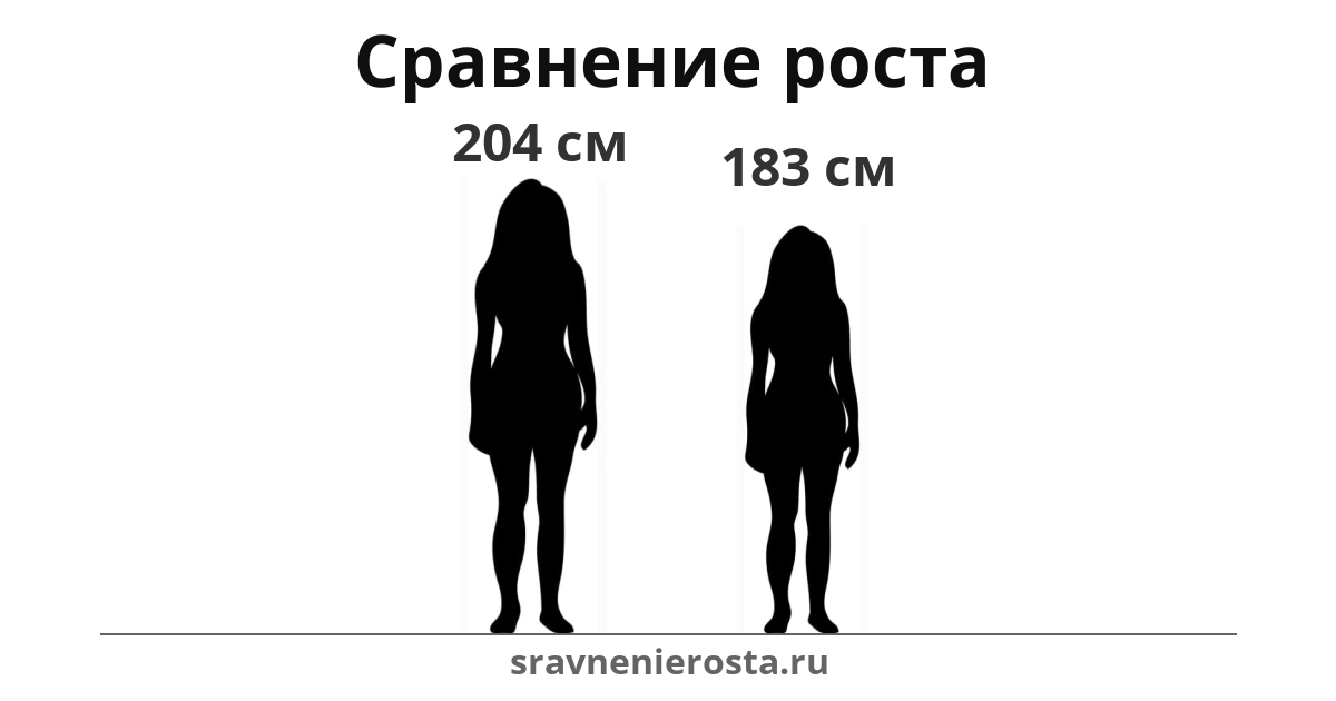 Визуализация соотношения роста женщины (204 см) и женщины (183 см) на сайте sravnenierosta.ru