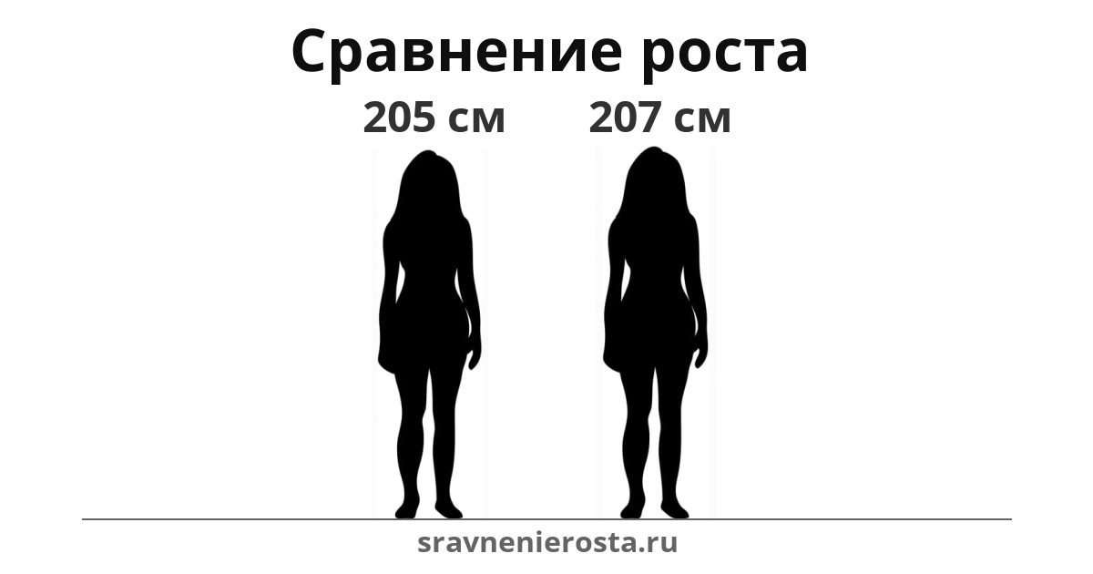Визуализация соотношения роста женщины (205 см) и женщины (207 см) на сайте sravnenierosta.ru