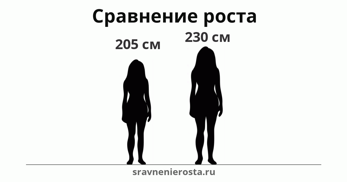 Визуализация соотношения роста женщины (205 см) и женщины (230 см) на сайте sravnenierosta.ru