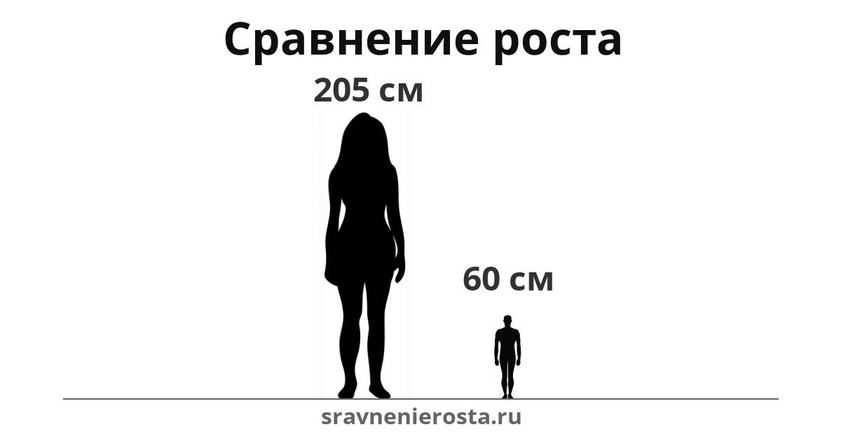 Визуализация соотношения роста женщины (205 см) и мужчины (60 см) на сайте sravnenierosta.ru
