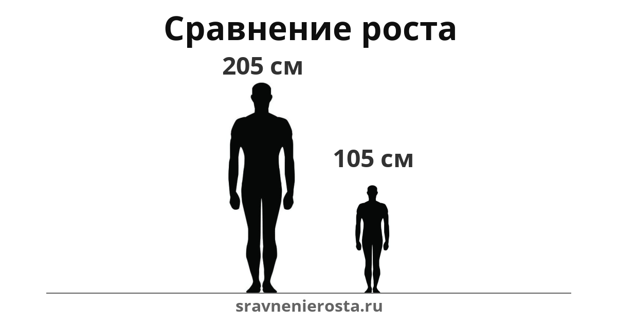 Визуализация соотношения роста мужчины (205 см) и мужчины (105 см) на сайте sravnenierosta.ru