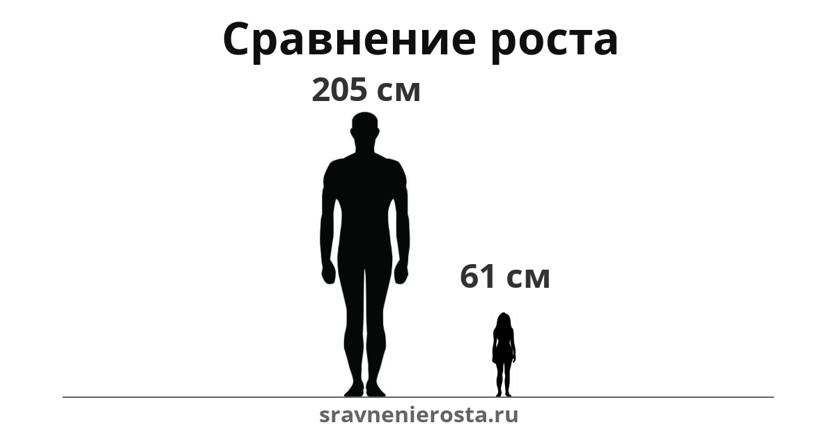 Визуализация соотношения роста мужчины (205 см) и женщины (61 см) на сайте sravnenierosta.ru
