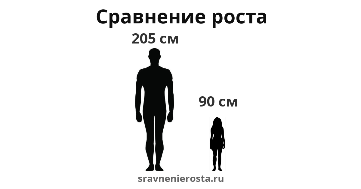 Визуализация соотношения роста мужчины (205 см) и женщины (90 см) на сайте sravnenierosta.ru