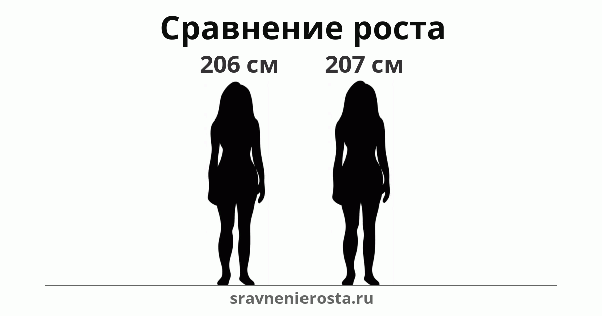 Визуализация соотношения роста женщины (206 см) и женщины (207 см) на сайте sravnenierosta.ru