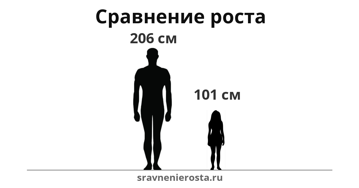 Визуализация соотношения роста мужчины (206 см) и женщины (101 см) на сайте sravnenierosta.ru