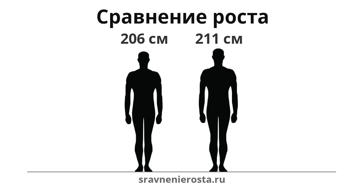 Визуализация соотношения роста мужчины (206 см) и мужчины (211 см) на сайте sravnenierosta.ru