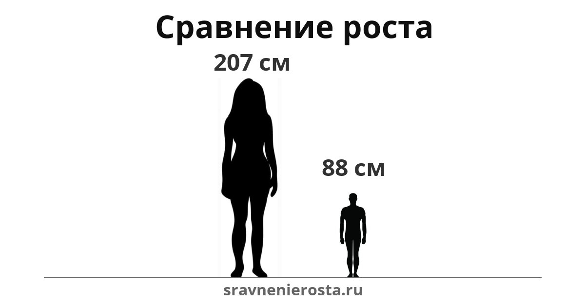 Визуализация соотношения роста женщины (207 см) и мужчины (88 см) на сайте sravnenierosta.ru